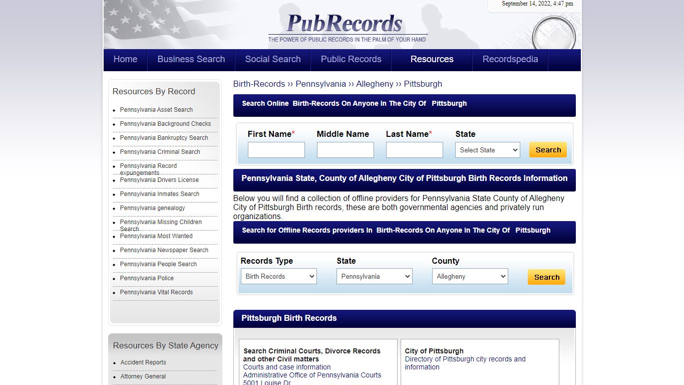 Pittsburgh, Allegheny County, Pennsylvania Birth Records