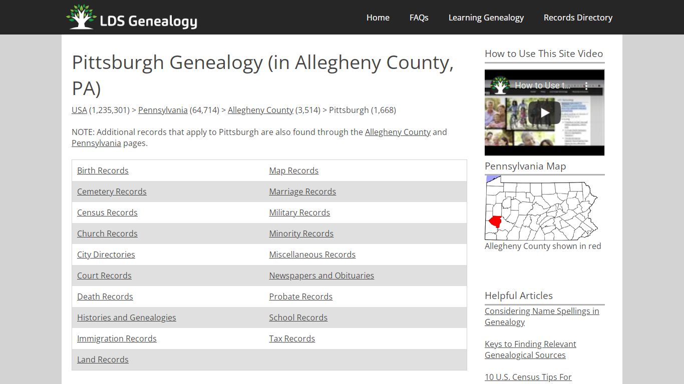 Pittsburgh Genealogy (in Allegheny County, Pennsylvania)